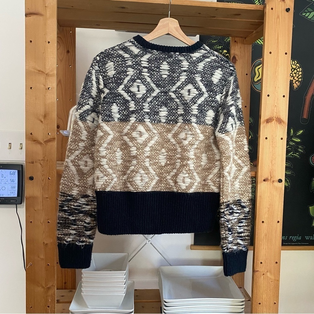 Sita Murt Scandinavian Wool Blend Knit Crewneck Sweater Blue Tan White Small - Picture 3 of 16